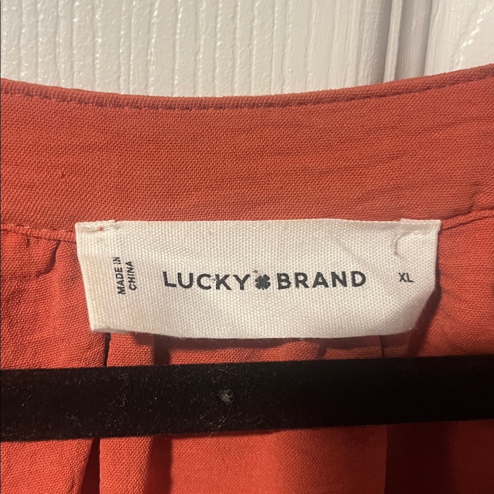 Lucky Brand Rust Tiered Midi Dress with Tie Neck woman’s XL - Picture 4 of 6